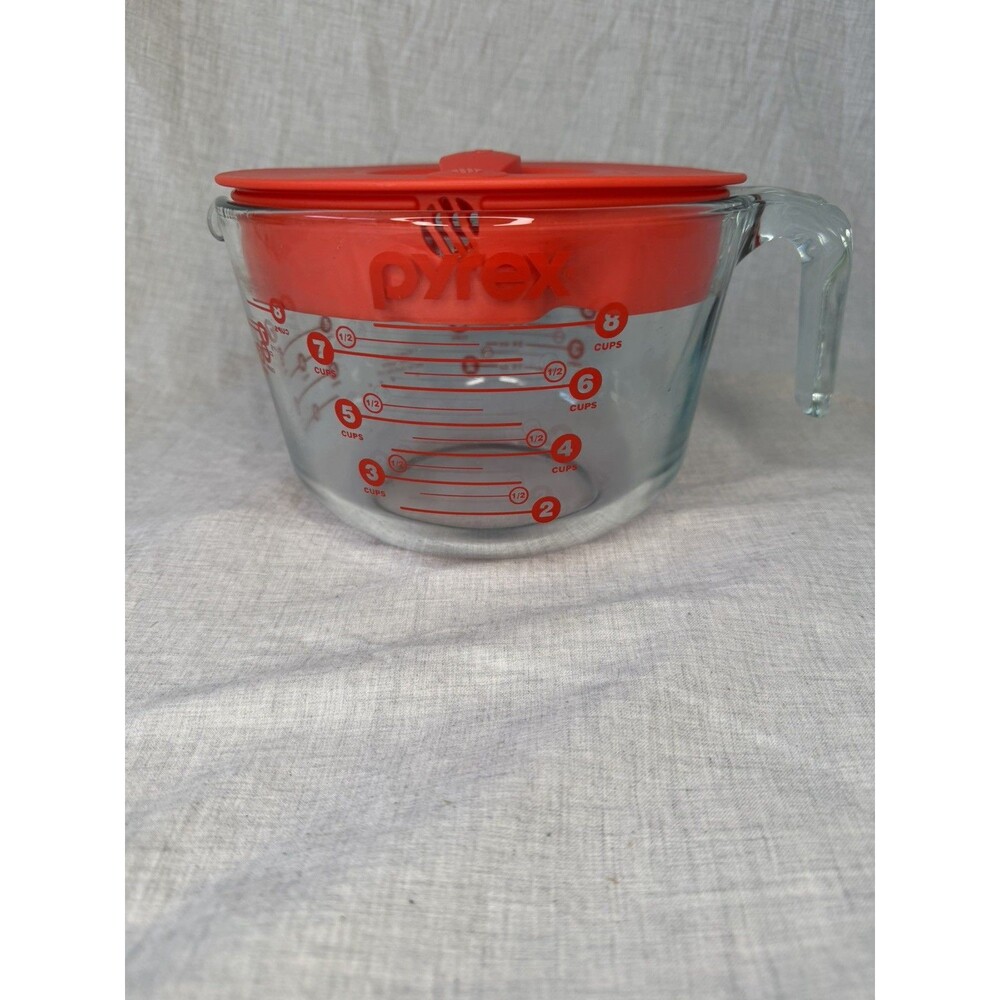 Vintage Pyrex 8 Cup/64 Oz Glass Measuring Cup Batter Mixing Bowl With Lid